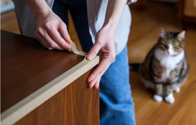 Applying double-sided tape to areas your cat frequently scratches